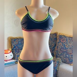 Xhylaration Black swimwear / swim suit with neon embroidery details